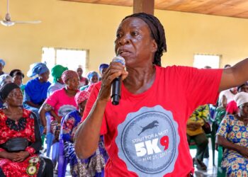 Women addressing a constituency dialogue in Bomi County.