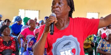 Women addressing a constituency dialogue in Bomi County.