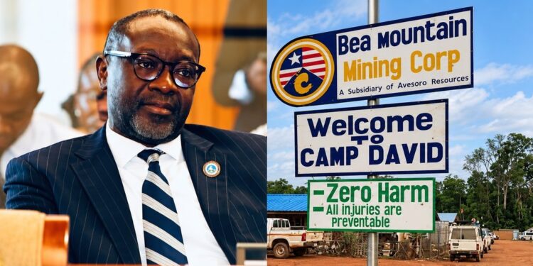Collage of Sen. Amara Konneh and Bea Mountain mining operations.