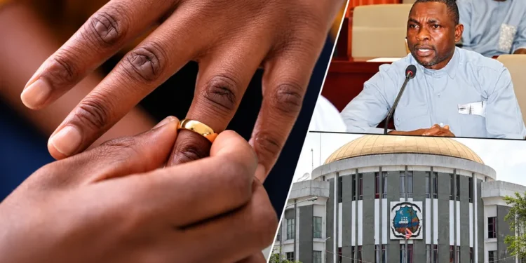 Collage of a wedding-ring scene, Rep. Anthony F. Williams and Liberia’s Capitol building.
