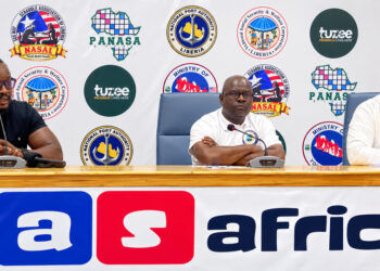 Organizers at a press briefing on the Africa Scrabble Championship in Liberia.