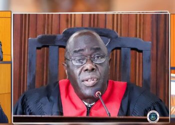 Chief Justice Yamie Quiqui Gbeisay Sr. speaking at the Supreme Court’s October Term opening.