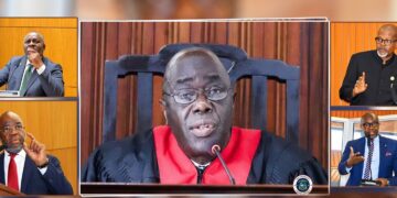 Chief Justice Yamie Quiqui Gbeisay Sr. speaking at the Supreme Court’s October Term opening.